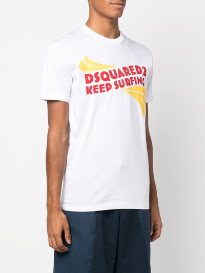 Dsquared2 Keep Surfing Cotton T-shirt In White