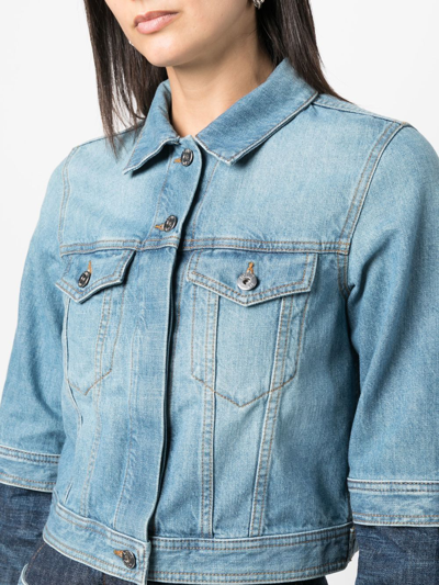 Shop Loewe Two-tone Cropped Denim Jacket In Blue