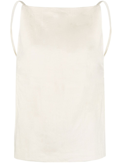 Shop St Agni Linen Square-neck Camisole-top In Neutrals