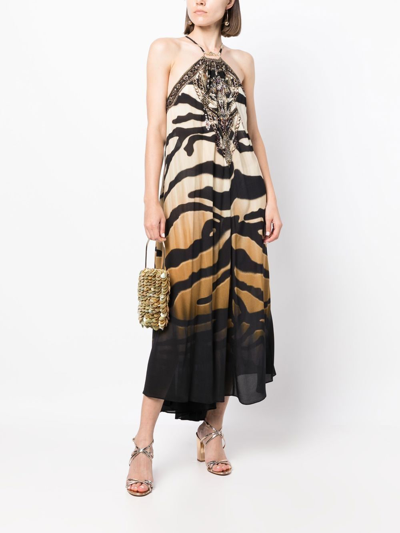 Shop Camilla Tiger-print Halter-neck Dress In Brown