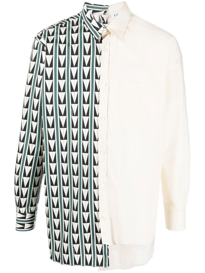 Shop Lanvin Patchwork Geometric Print Shirt In Neutrals