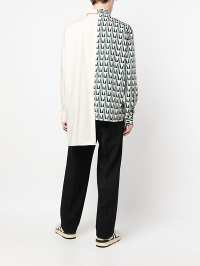 Shop Lanvin Patchwork Geometric Print Shirt In Neutrals