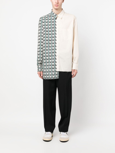 Shop Lanvin Patchwork Geometric Print Shirt In Neutrals