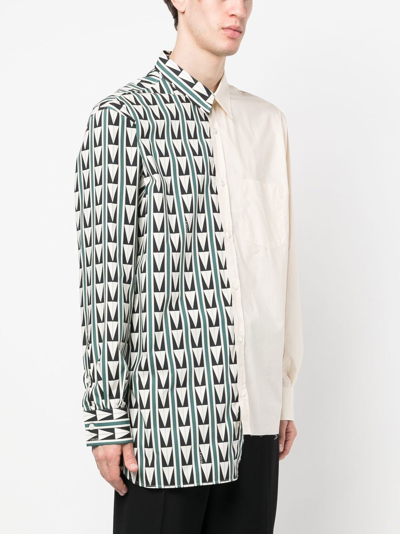 Shop Lanvin Patchwork Geometric Print Shirt In Neutrals