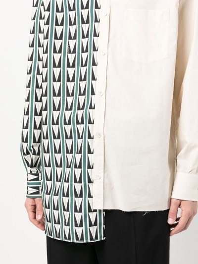 Shop Lanvin Patchwork Geometric Print Shirt In Neutrals