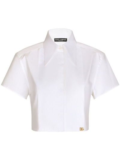 Shop Dolce & Gabbana Dg-logo Cropped Tuxedo Shirt In White