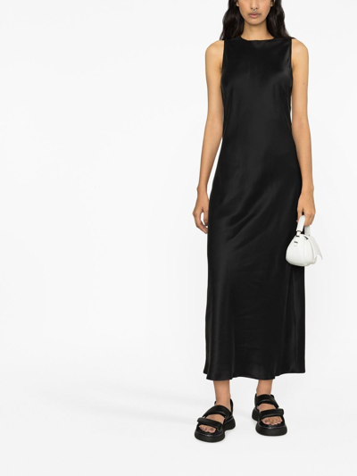 Asceno Valencia High-neck Silk-satin Maxi Dress In Black