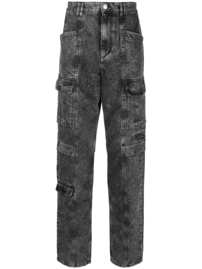 Shop Isabel Marant Stonewashed Straight-leg Cargo Jeans In Black