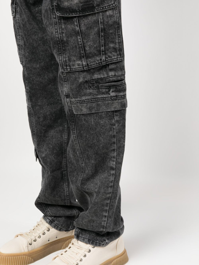 Shop Isabel Marant Stonewashed Straight-leg Cargo Jeans In Black