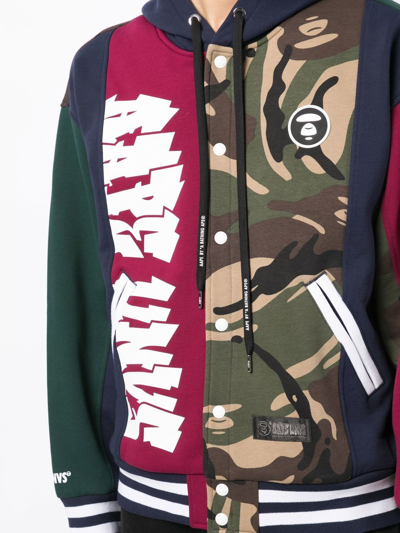 Shop Aape By A Bathing Ape Panelled Button-up Hoodie In Blue
