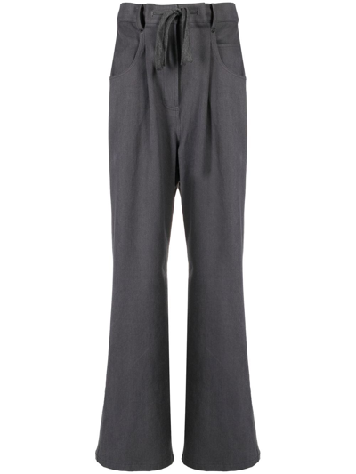 Shop Goen J Drawstring Straight-leg Trousers In Grey