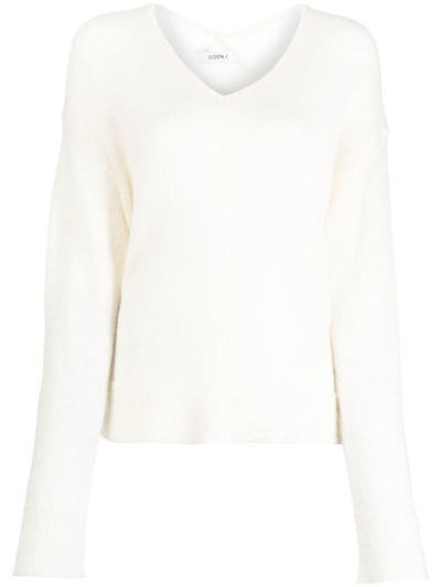 Shop Goen J V-neck Knitted Sweater In White