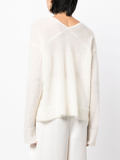 Shop Goen J V-neck Knitted Sweater In White