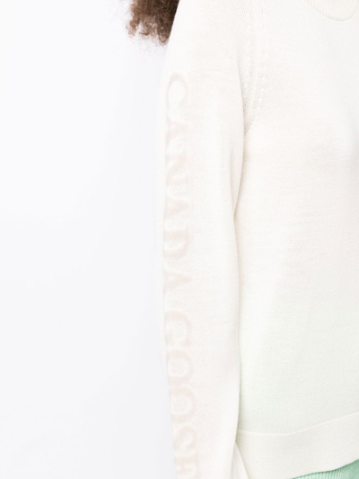 Canada Goose Ivory-coloured Wool Sweater With Logo On Sleeve In White