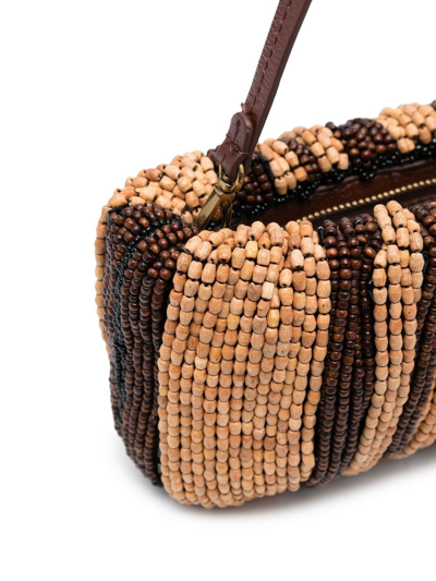 Shop Staud Bean Beaded Shoulder Bag In Neutrals