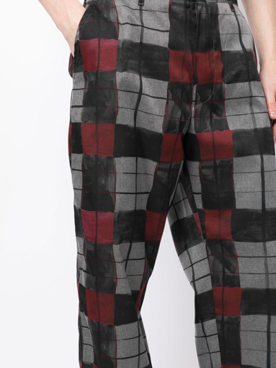 4sdesigns Check-print Cropped Trousers In Grey