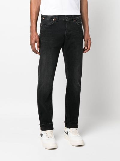 Shop Tela Genova Light-wash Strap Detail Jeans In Black