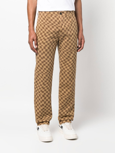 Shop Incotex Check Pattern Straight Trousers In Neutrals