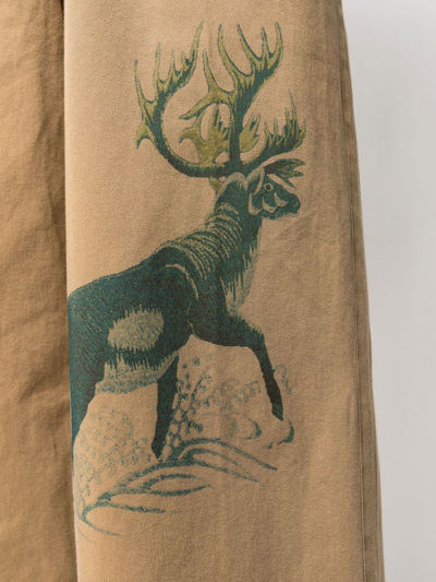 Shop Incotex Deer-print Wide-leg Trousers In Brown