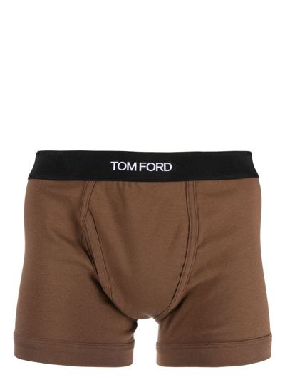 Shop Tom Ford Logo-waistband Boxer Shorts In Brown