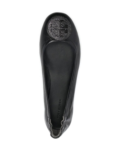 Tory Burch Logo-plaque Leather Ballerina Pumps In Black