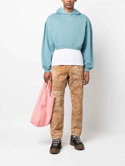 Daily Paper Distressed Cropped Hoodie In Blue | ModeSens