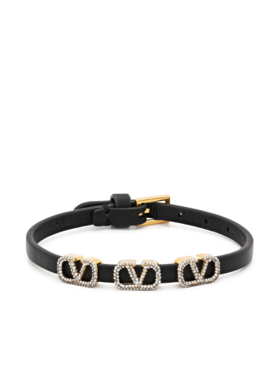 Shop Valentino Vlogo Crystal Bracelet In Black