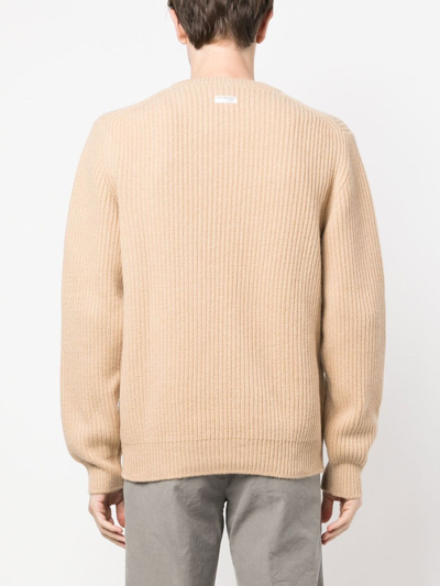 Shop Fay Rib-knit Virgin Wool Sweater In Brown