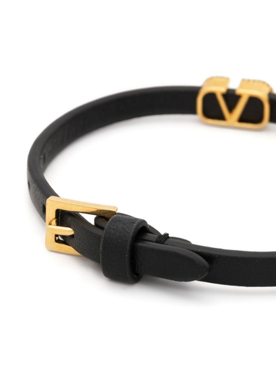 Shop Valentino Vlogo Crystal Bracelet In Black