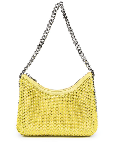 Shop Stella Mccartney Falabella Crystal-embellished Shoulder Bag In Yellow