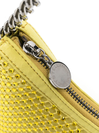 Shop Stella Mccartney Falabella Crystal-embellished Shoulder Bag In Yellow