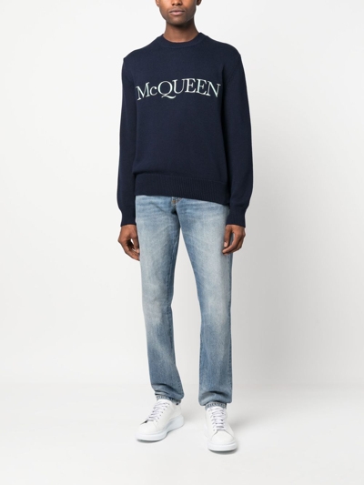 Shop Alexander Mcqueen Stonewashed Straight-leg Jeans In Blue