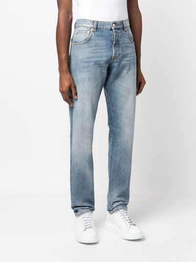 Shop Alexander Mcqueen Stonewashed Straight-leg Jeans In Blue