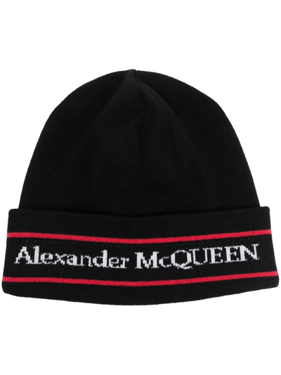 Shop Alexander Mcqueen Logo Intarsia-knit Cashmere Beanie In Black