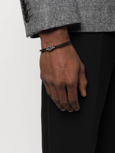 Alexander Mcqueen Men's Studded Skull Rubber Cord Bracelet In Black