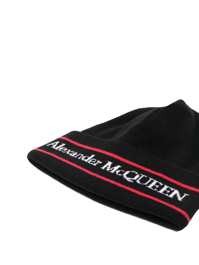 Shop Alexander Mcqueen Logo Intarsia-knit Cashmere Beanie In Black