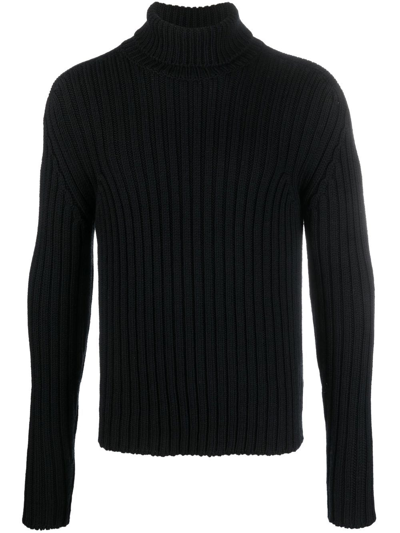 Shop Ten C Roll-neck Rib-knit Jumper In Black