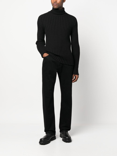 Shop Ten C Roll-neck Rib-knit Jumper In Black