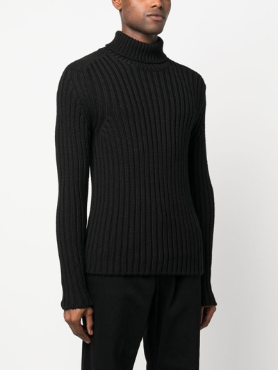 Shop Ten C Roll-neck Rib-knit Jumper In Black