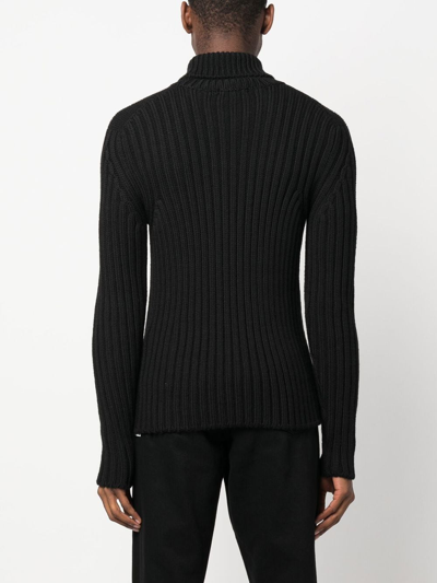 Shop Ten C Roll-neck Rib-knit Jumper In Black