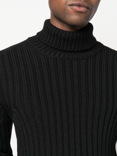 Shop Ten C Roll-neck Rib-knit Jumper In Black