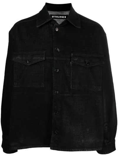 Shop Ottolinger Logo-patch Oversize Denim Shirt In Black