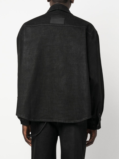 Shop Ottolinger Logo-patch Oversize Denim Shirt In Black