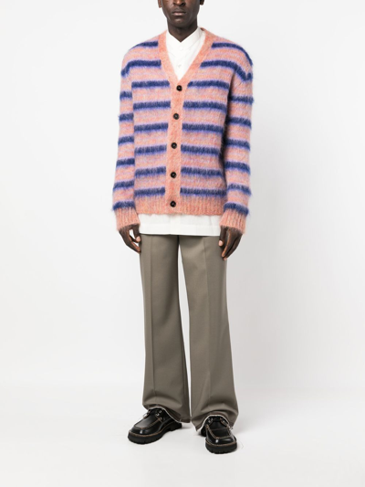 Shop Marni Striped Mohair-blend Cardigan In Pink