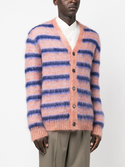 Shop Marni Striped Mohair-blend Cardigan In Pink