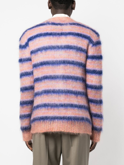 Shop Marni Striped Mohair-blend Cardigan In Pink