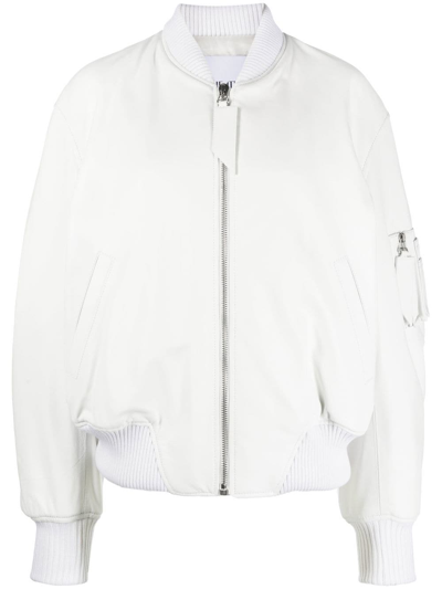 Shop Attico Leather Bomber Jacket In White