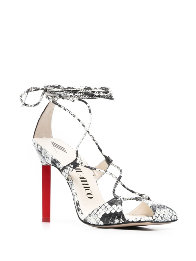 Attico Adele Snakeskin-print Sandals In Black And White Leather Woman In Black