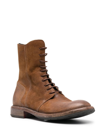 Moma Polacco Worn-effect Leather Boots In Brown