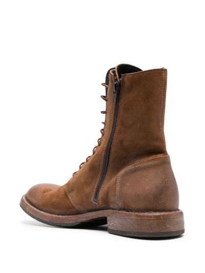 Moma Polacco Worn-effect Leather Boots In Brown